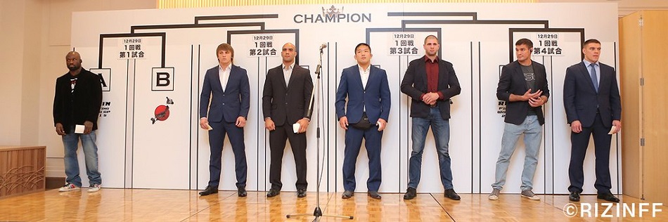 CVEl2kHVEAA0Sfx - MyMMANews The tournament brackets and first stage matchups for the RIZIN FF World Grand Prix 2015, heavyweight single-elimination event that will take place over the course of two days - December 29 and December 31 - were announced during a press conference in Tokyo, Japan today.