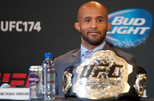 UFC 174 News Conference - MyMMANews VANCOUVER, BC - APRIL 22: UFC Flyweight Champion Demetrious Johnson smiles during a press conference for UFC 174, April 22, 2014 at Rogers Arena in Vancouver, British Columbia, Canada. (Photo by Rich Lam/Zuffa LLC/Zuffa LLC via Getty Images)