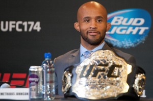 VANCOUVER, BC - APRIL 22: UFC Flyweight Champion Demetrious Johnson smiles during a press conference for UFC 174, April 22, 2014 at Rogers Arena in Vancouver, British Columbia, Canada. (Photo by Rich Lam/Zuffa LLC/Zuffa LLC via Getty Images)