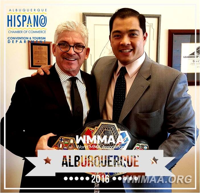 (L-R) - Ernie C'da Baca, Vice President of the Albuquerque Hispano Chamber of Commerce, and Tomas Yu, President of the WMMAA Pan-American Division
