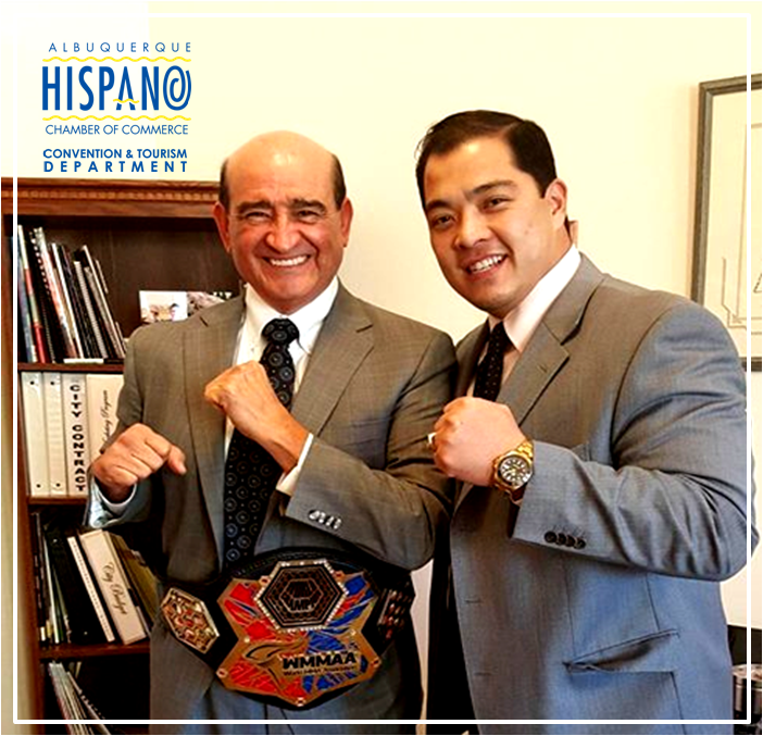 (L-R) - The Albuquerque Hispano Chamber of Commerce Alex Romero and WMMAA Pan-American Division President Tomas Yu