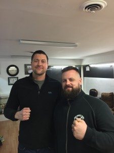 Hypnotist Jeff Jordan (left) and CFFC heavyweight Joe Stripling