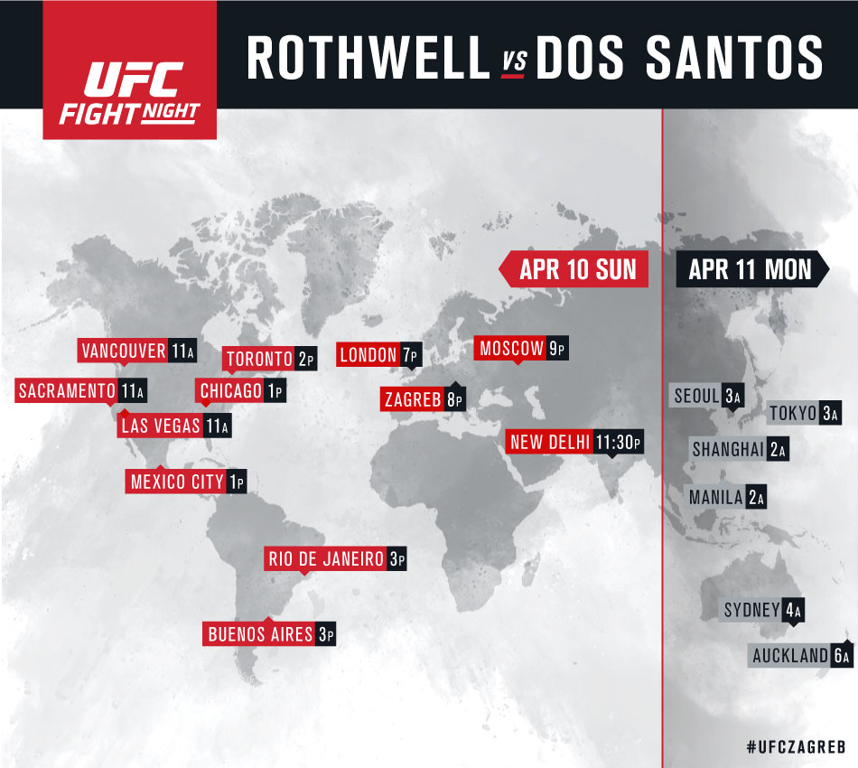 International listings for UFC Fight Night Zagreb