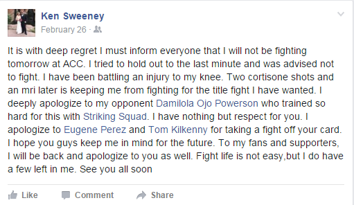 Ken Sweeney's Facebook post